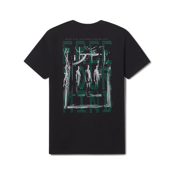 Black t-shirt with graphic design on the back against a white background from the movie The Matrix